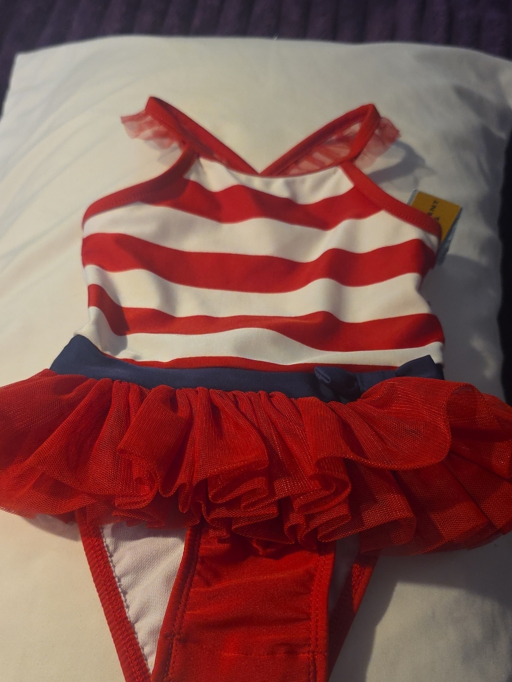 Red & White Striped Ruffle One-Piece Swimsuit